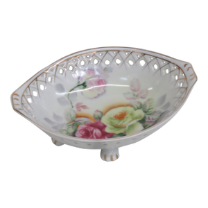 Porzellanfabrik Kalk Pierced Floral Footed Oval Bowl Candy Dish 4593b