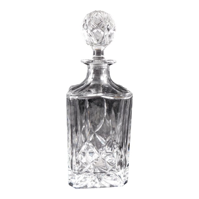 1950s Block Cut Crystal Whiskey Decanter in Olympic For Sale