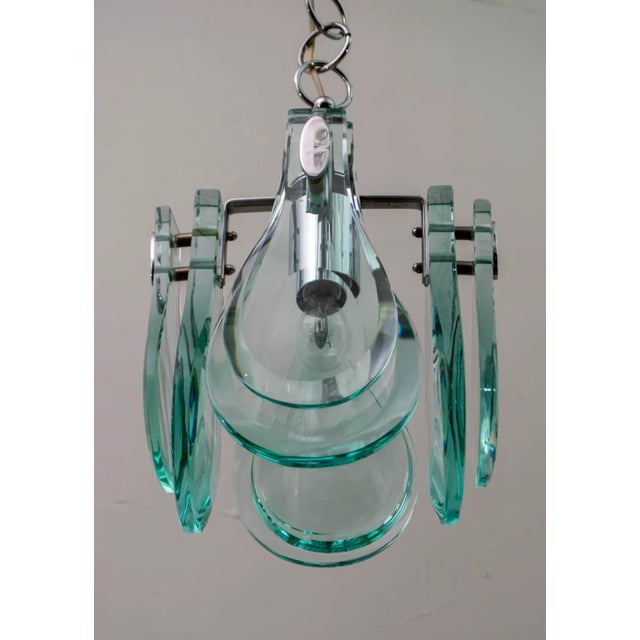 Mid-Century Modern Italian Chromed Metal and Thick Glass Ceiling Lamp from Veca, 1960s For Sale - Image 6 of 9