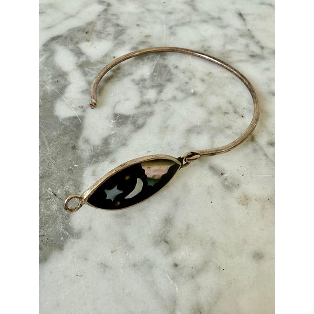 Boho Chic Sterling Silver, Black, Abalone Shell Bracelet For Sale - Image 3 of 6