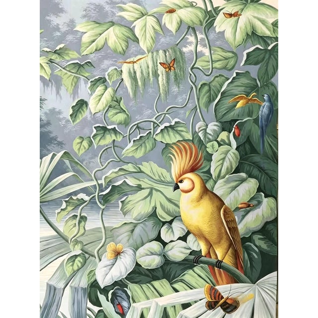 Indian Hand-Painted Tropical Jungle Bird Landscape Wall Panel For Sale - Image 3 of 4