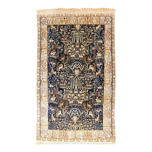 Vintage Persian Nain Wool and Silk Rug 3'10"x 6'5" For Sale