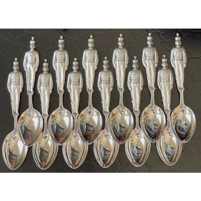 Antique Sterling Silver Figural Tea Spoons, Set of 12, West Point Cadet Soldier Motif, 19th/20th C. For Sale - Image 15 of 18