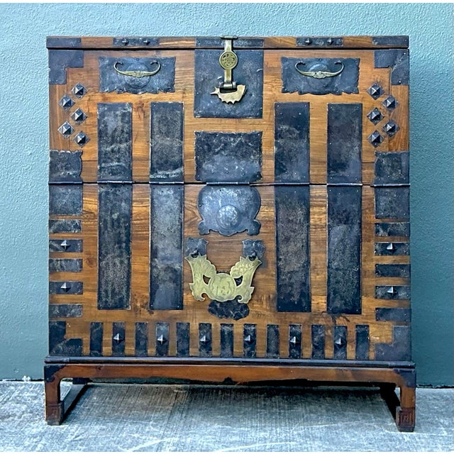Vintage Asian Hammered Hardware Tansu Cabinet For Sale - Image 9 of 12