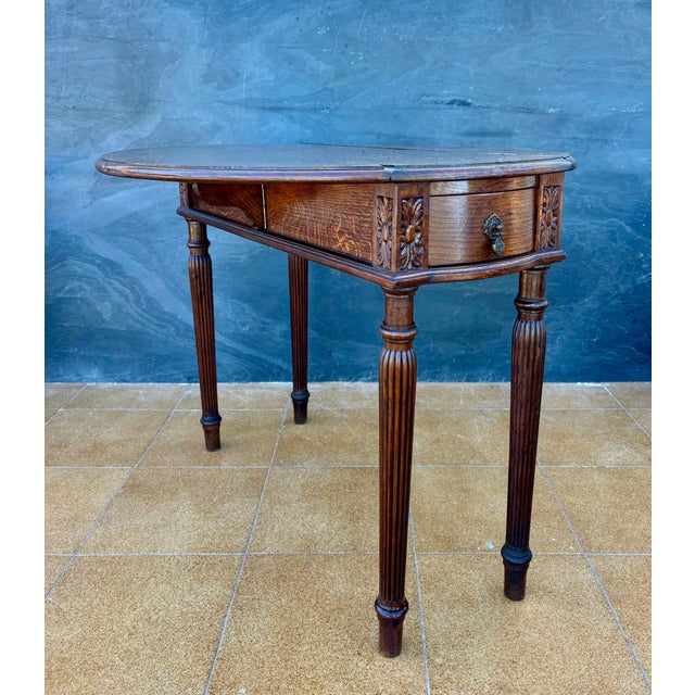 Spanish Neoclassical Oak Drop-Leaf Table with Drawer, Early 20th Century For Sale - Image 10 of 13