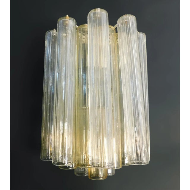 Vintage Italian wall light with clear and yellow amber Murano glass tubes / made in Italy, circa 1960s in the style of...