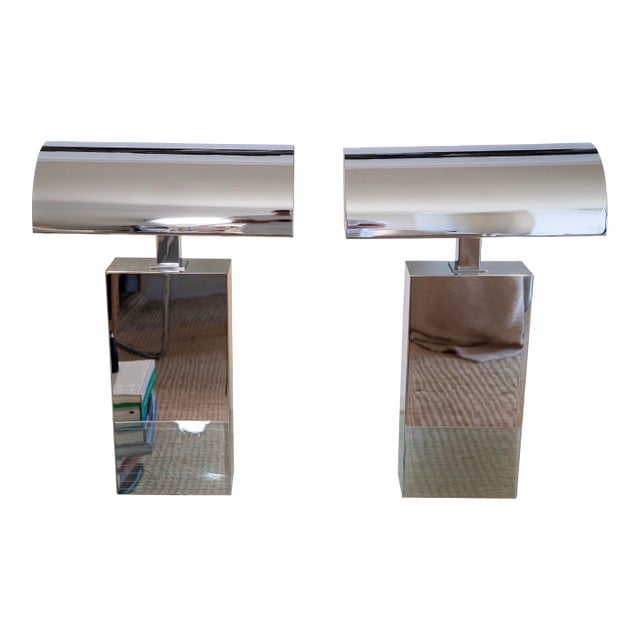 Pair of Karl Springer "Sculpture Desk Lamp" in Polished Chrome 1980s (Signed) For Sale