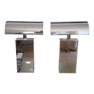 Pair of Karl Springer "Sculpture Desk Lamp" in Polished Chrome 1980s (Signed)