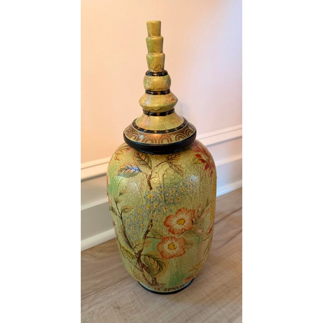 Large Hand-Painted Crackle Finish Lidded Decorative Ginger Jar With Pineapple Motif For Sale - Image 9 of 13
