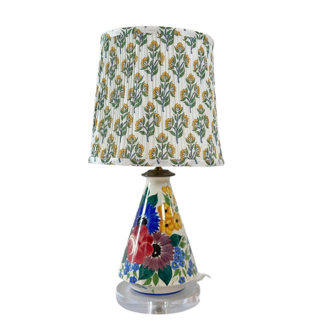 1960s Mid Century Italian Majolica Floral Table Lamp For Sale - Image 5 of 5