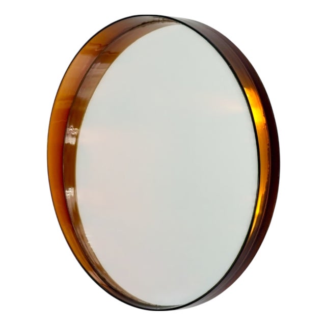 French Space Age Wall Mirror in Translucent Amber Plastic, 1970s For Sale