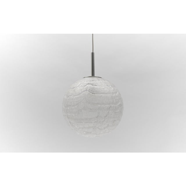 Mid-Century Modern Large Ice Glass Ball Pendant Lamp from Doria Leuchten, Germany, 1960s For Sale - Image 3 of 8