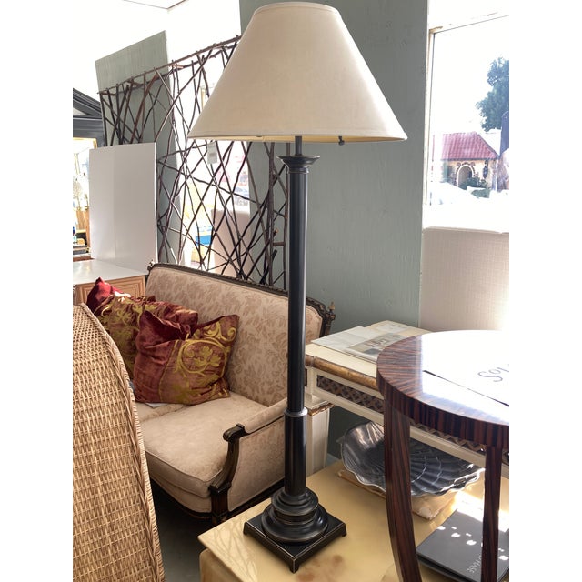 Brown Aged Bronze Metal Doric Column Floor Lamp For Sale - Image 8 of 9