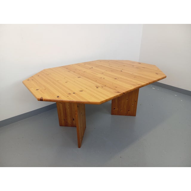 Tan Vintage Octagonal Pine Dining Table with Extension, 1970s For Sale - Image 8 of 18