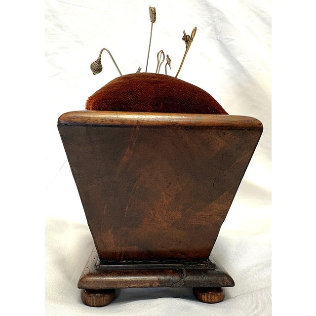 19th Century Antique Rosewood Sewing Box With Velvet Top and Assorted Pins For Sale - Image 4 of 18