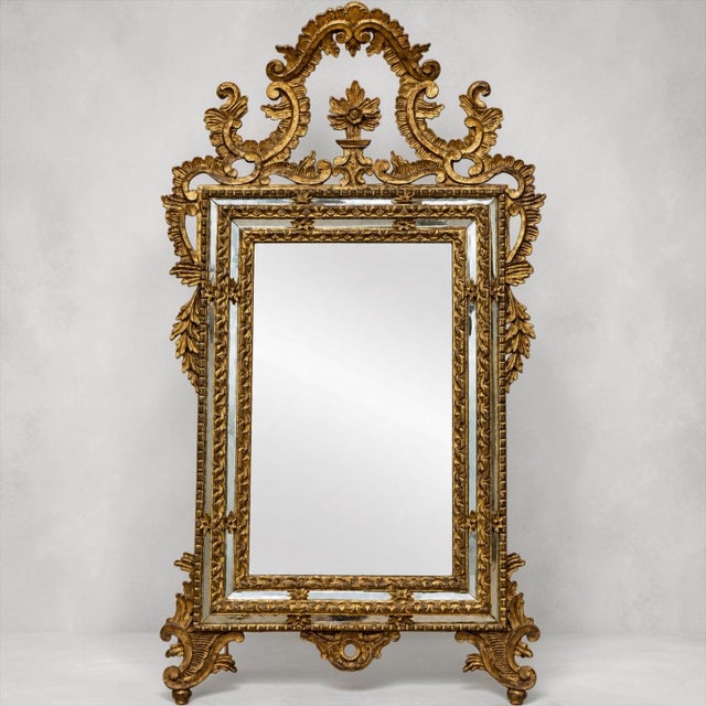 Wood Mid-Century Italian Carved Giltwood Baroque Style Wall Mirror Danby of New York For Sale - Image 7 of 7