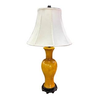 Vintage Chinese Yellow Ceramic Lamp For Sale