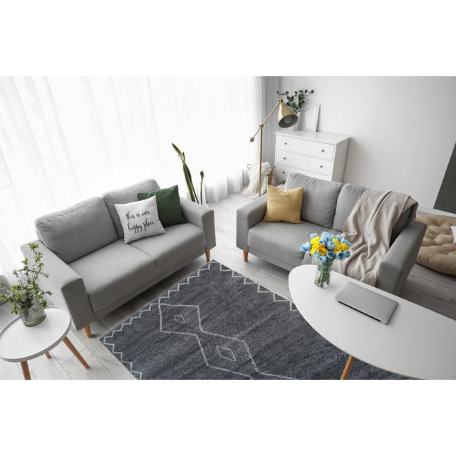 9x12 Talia Moroccan Charcoal Classic Diamond Modern Handknotted Wool Carpet Rug For Sale In New York - Image 6 of 8