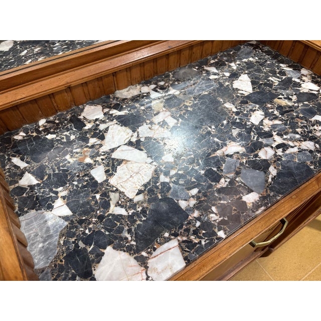 French Art Deco Walnut Sideboard with Marble Top and Original Mirror, 1930s For Sale - Image 13 of 15