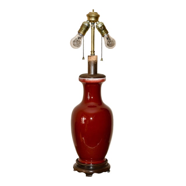 Early 20th Century Chinese Sang De Boeuf Flambé Oxblood Porcelain Mounted Table Lamp For Sale