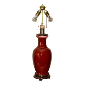 Early 20th Century Chinese Sang De Boeuf Flambé Oxblood Porcelain Mounted Table Lamp