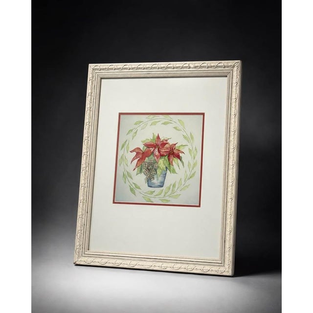 Framed Floral Poinsettia Wall Art in Ornate White Frame For Sale - Image 4 of 4