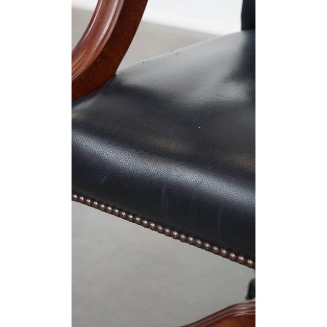 Dark Blue Cowhide Chesterfield Swivel Desk Chair For Sale - Image 15 of 18