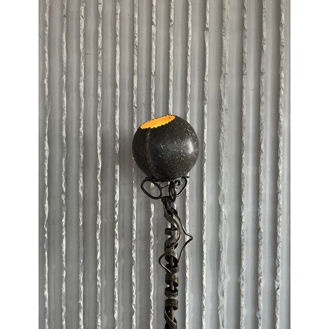 France 1960s h 145cm w 25cm d 45cm an exceptional handmade french arts & crafts floor lamp, crafted from forged steel with...