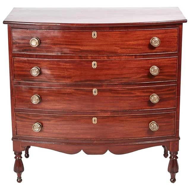 Antique American Georgian Mahogany Bowfront Chest of Drawers For Sale - Image 9 of 9