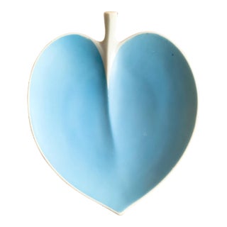 Vintage Sky Blue Leaf Plate Catchall or Ring Dish For Sale