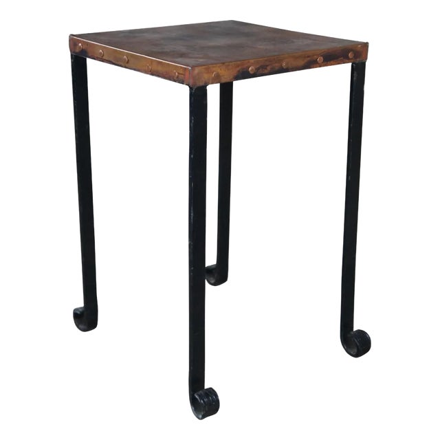 Mid Century Copper & Iron Modern Side Table Plant Sculpture Stand For Sale