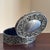 Metal Vintage Silver-Plated Oval Jewelry Box With Blue Velvet Lining & Ornate Foliate Relief For Sale - Image 7 of 12