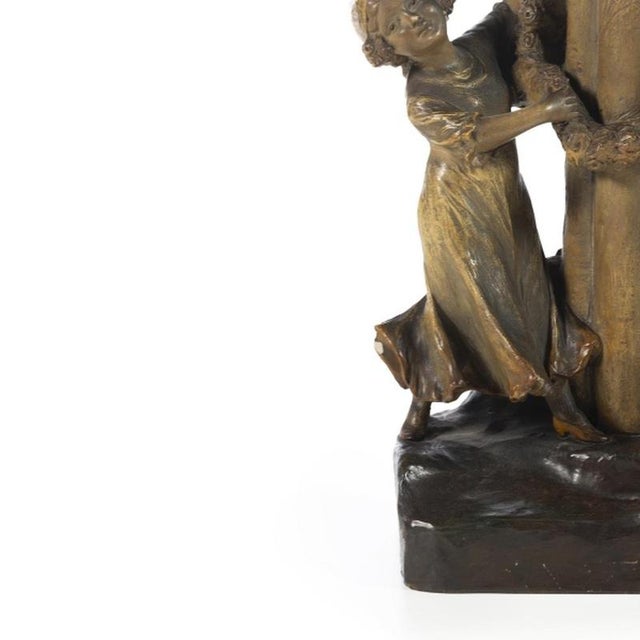 Porcelain Girl Lamp in Polychrome Terracotta For Sale - Image 3 of 6