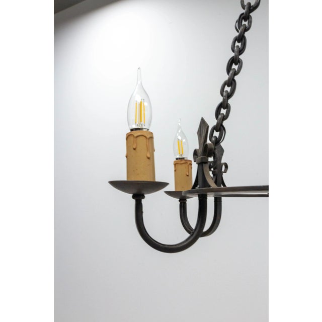 French Wrought Iron Fleur-De-Lys Chandelier, 1940s For Sale - Image 6 of 7