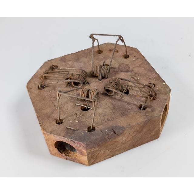 We are selling this cool, lightly used, sculptural Mouse Trap. This wire and wood mousetrap victory has seen some use....