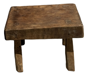 Small Wabi-Sabi Rectangular Side Stool in Teak, 1980s