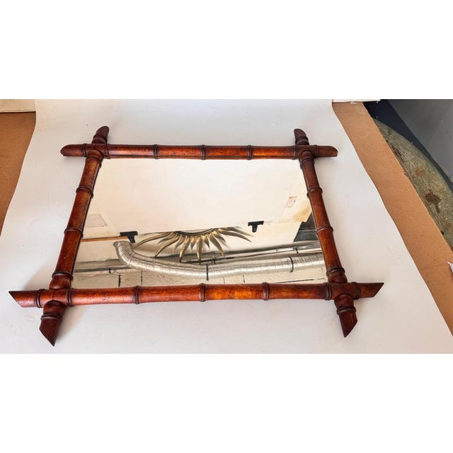 Medium Brown Faux Bamboo Mirror, France, 1940s For Sale - Image 10 of 14