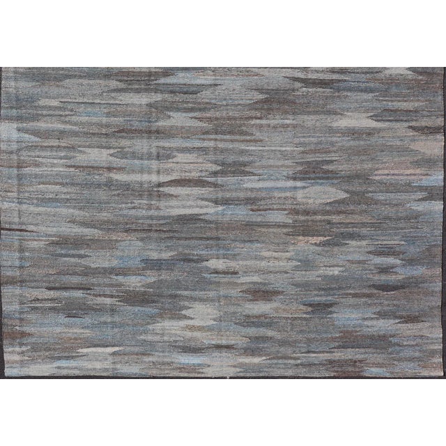 Blue Modern Blue and Grey Kilim Rug by Keivan Woven Arts, Hand-Woven Wool, 9' X 11'7" For Sale - Image 8 of 12