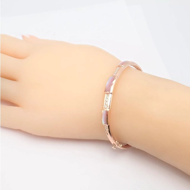 Kabana Rose Gold Diamond Mother of Pearl Bangle Bracelet For Sale - Image 10 of 11