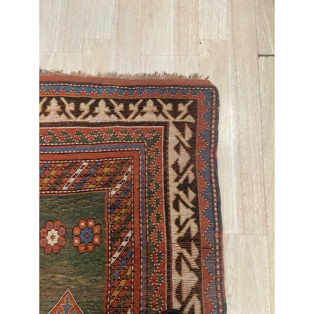 Antique Caucasian Borchalu Kazak Rug Wool Handmade 4.1' X 6.2' - Circa 1860s For Sale - Image 4 of 11
