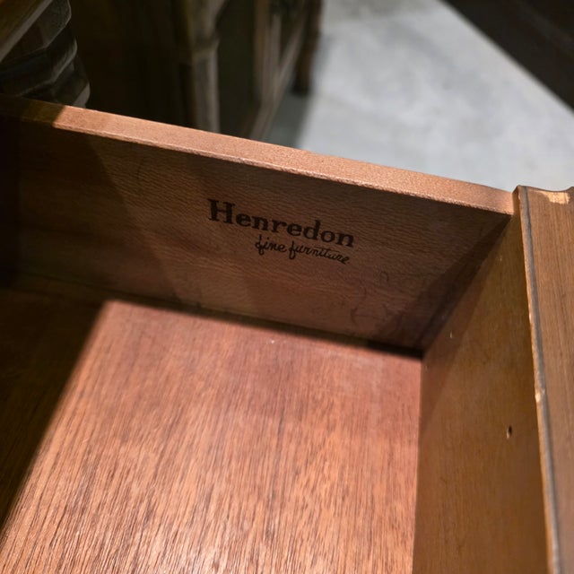 Pair of Vintage Henredon Fine Furniture Walnut With Metal Mesh Cabinet Doors Nightstands For Sale - Image 9 of 13