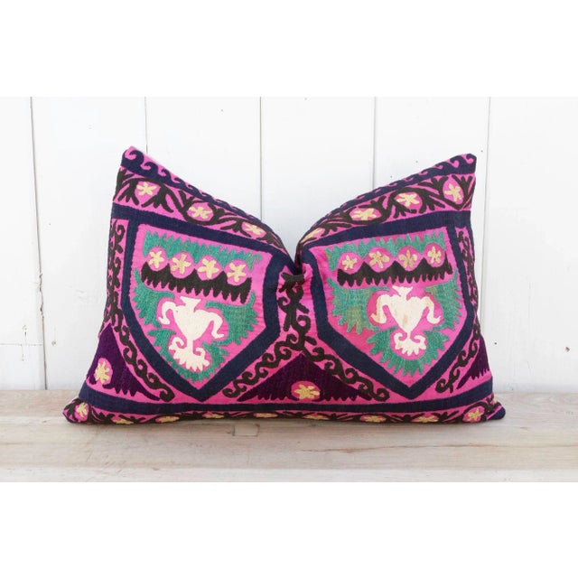 African Violet Suzani Lumbar Pillow For Sale - Image 9 of 9