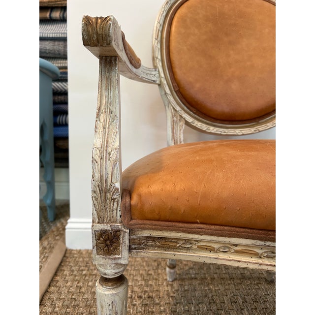 French 1960s Round Back Louise XVI Leather Chair For Sale - Image 3 of 7