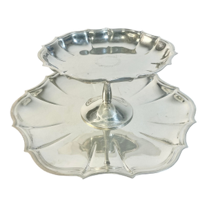 Mid 20th Century Hollywood Regency International Silverplate Two Tier Serving Compote and Tray - Set of 2