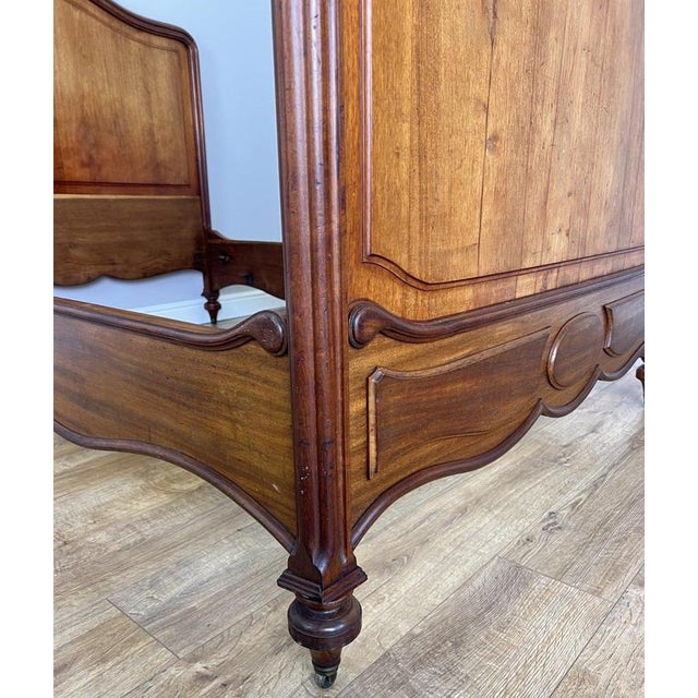 Antique French Style Double Bed Frame with Carved Walnut Headboard For Sale - Image 12 of 18