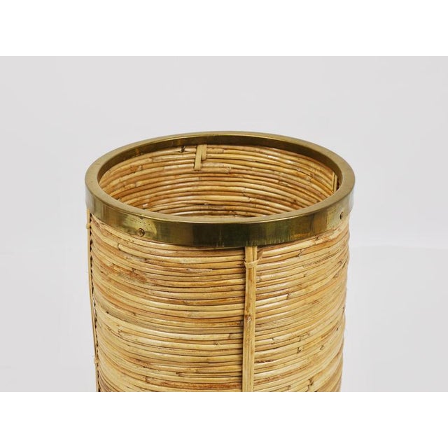 Wood Bamboo & Brass Paper Basket Umbrella Stand, Italy, 1970s For Sale - Image 7 of 16