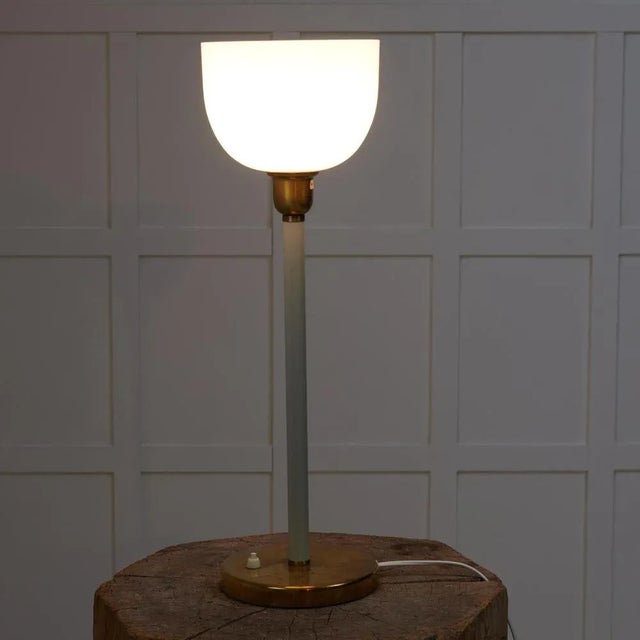 Swedish Modern Brass and Opaline Glass Table Light from Likely Böhlmarks, 1930s For Sale - Image 4 of 8