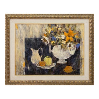 Richard Jerzy – Untitled (Still Life With Flowers & Fruit) Oil on Canvas Framed For Sale