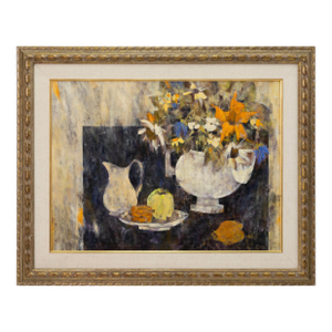 Richard Jerzy – Untitled (Still Life With Flowers & Fruit) Oil on Canvas Framed