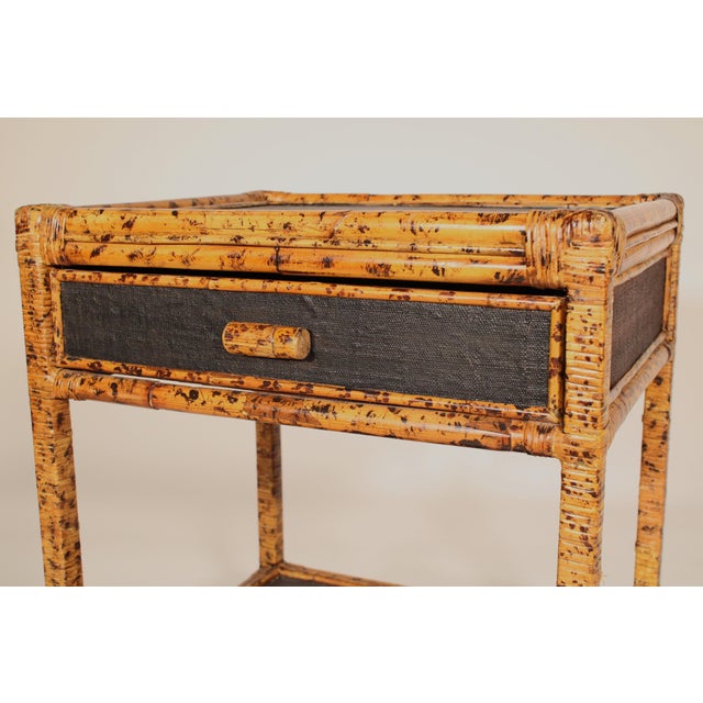 Pair of Aesthetic Movement Style Rattan, Metal and Canvas Side Tables For Sale - Image 9 of 13